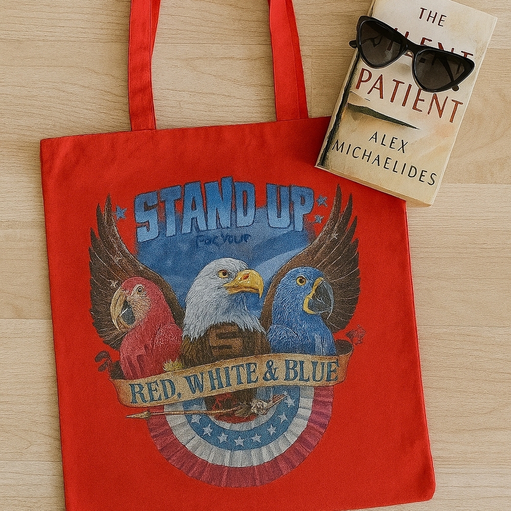 🦅 Patriotic USA Eagle Tote Bag – Red Canvas Reusable Shopper | Red White & Blue